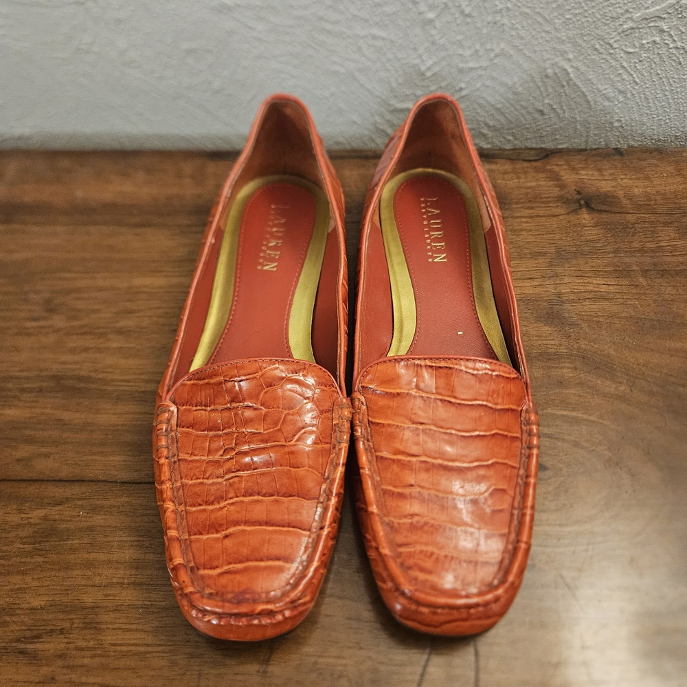 Lauren Ralph Lauren Alligator Red Loafers Man-Made Leather Size 8 Pre-owned LRL